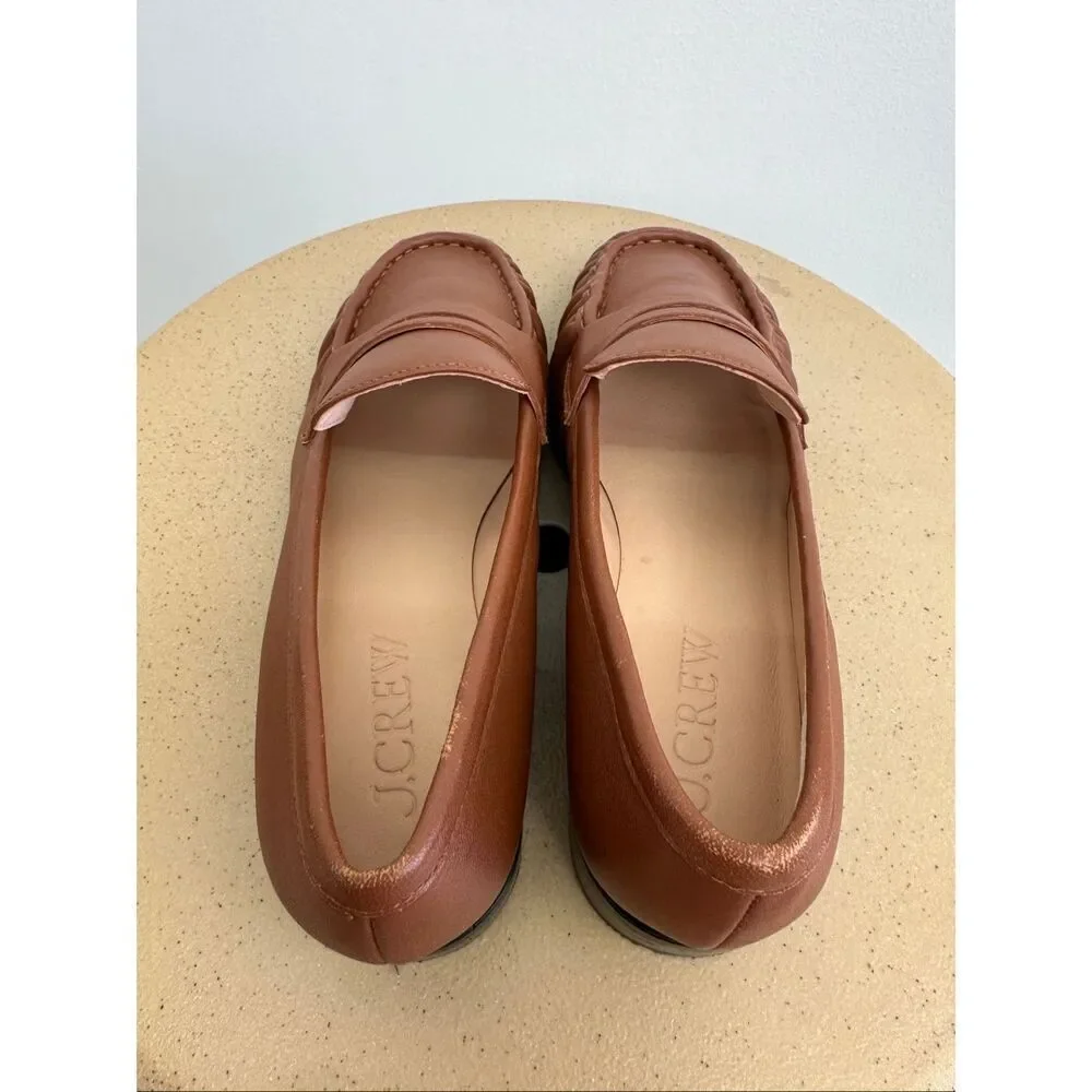 J. Crew Women’s Cognac Brown Leather Maison Ruched Slip In Loafers